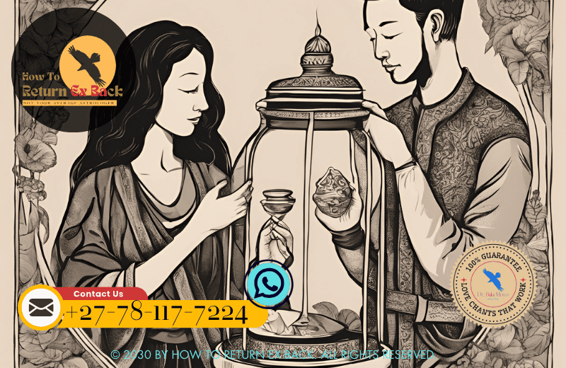A couple holding a jar filled with promises and intentions, representing the commitment jar ritual for strengthening their bond.