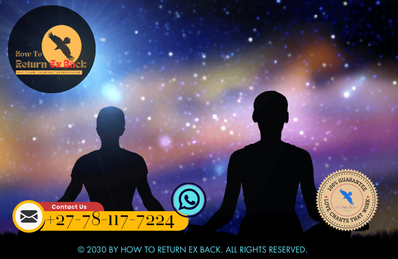 A couple meditating together, holding hands in a serene space, symbolizing emotional and spiritual connection through meditation.