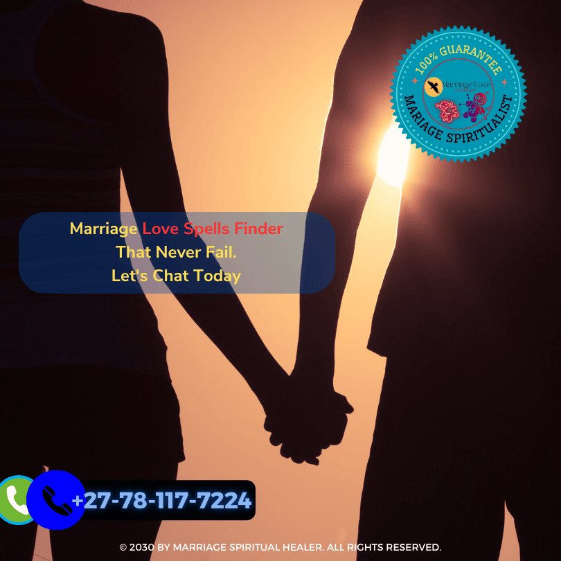 A couple stands hand in hand, surrounded by a circle of candles and mystical symbols, as they cast a spell together in a dimly lit room.