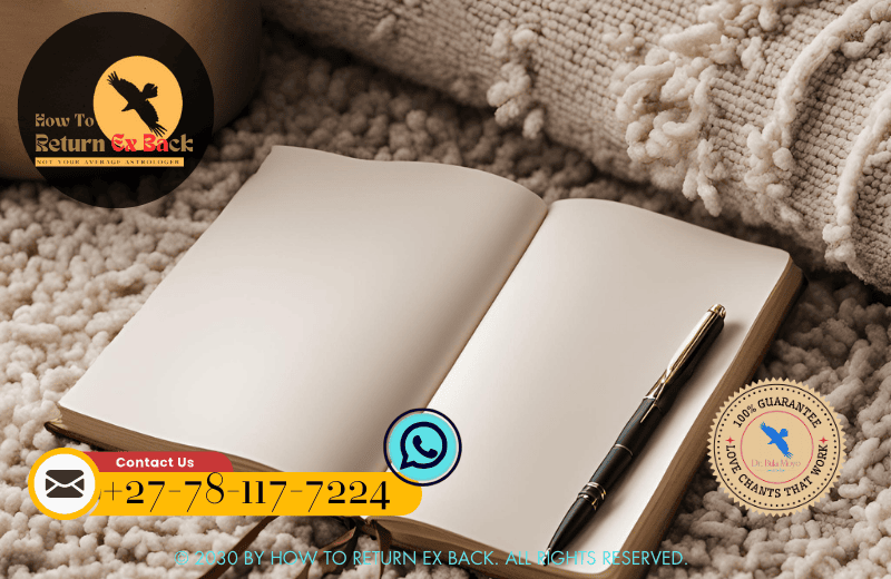 A journal and pen placed on a soft rug, ready for reflection and intention-setting in a peaceful space.