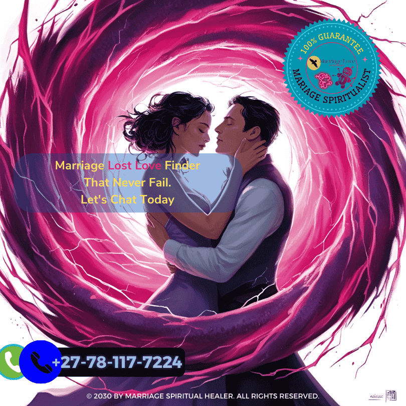 A mysterious, swirling vortex of pink and purple light enveloping two figures locked in a passionate embrace. The air crackles with magic as the spell takes hold, binding the couple together in a