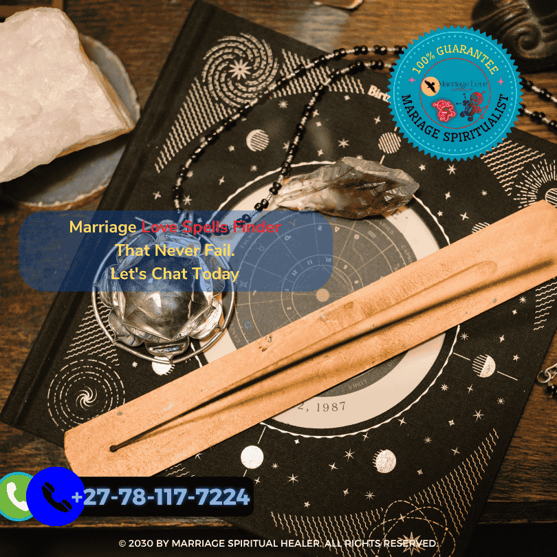 A mystical scene with Doctor Bula Moyo surrounded by celestial symbols and spell casting tools, offering guidance on love and relationships through astrology.