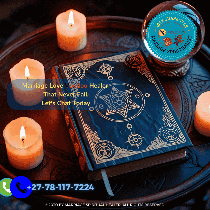 A mystical, ancient-looking book with intricate symbols and designs on its cover, surrounded by flickering candles and a crystal ball. (1)