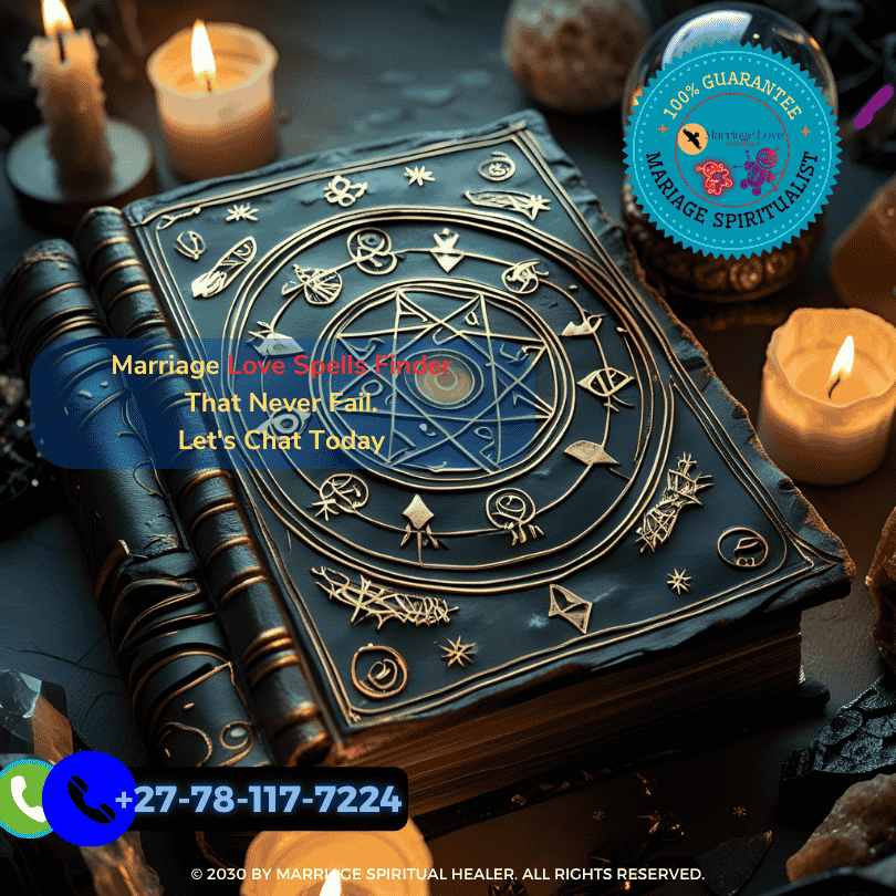 A mystical, ancient-looking book with intricate symbols and designs on its cover, surrounded by flickering candles and a crystal ball. (3)