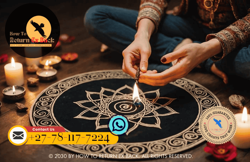 A practitioner performing a sealing love spell ritual.