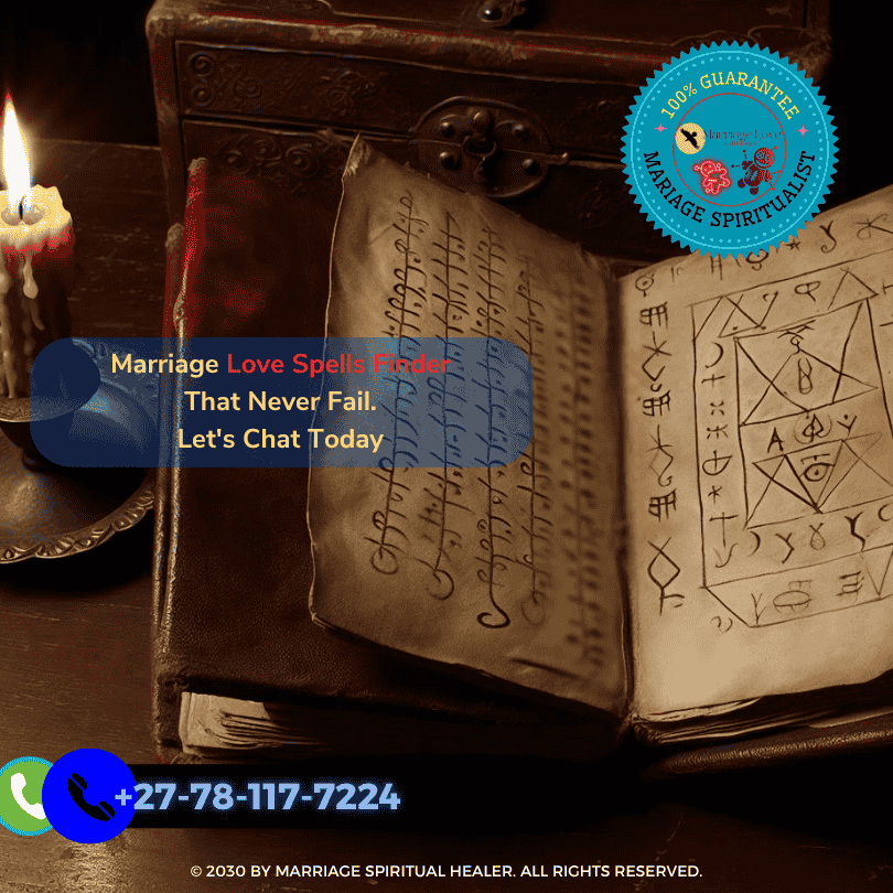 A weathered, leather-bound book lying open on a table, revealing intricate symbols and incantations written in an ancient language. A flickering candle casts a soft glow over the mysterious pages.