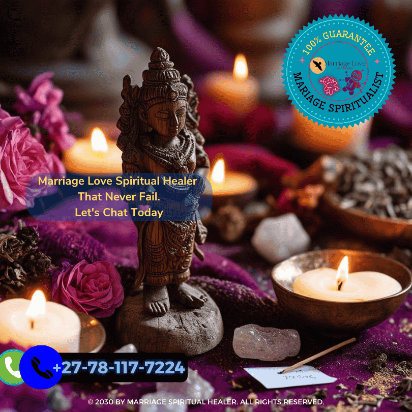 The image depicts a serene and mystical altar adorned with vibrant fabrics in deep purples and rich reds, symbolizing love and passion