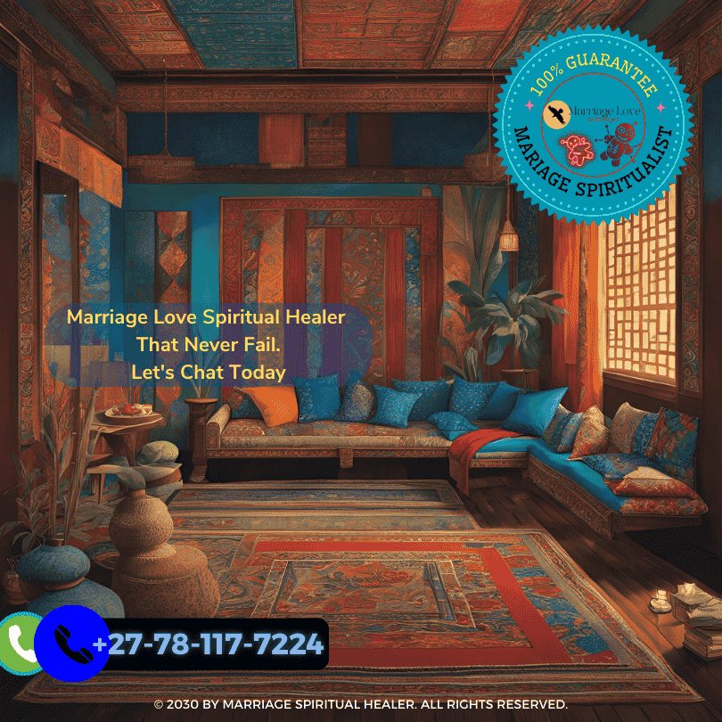 The image depicts a serene, atmospheric scene set in a dimly lit room adorned with vibrant, colorful fabrics and intricate patterns that reflect a blend of cultural influences.