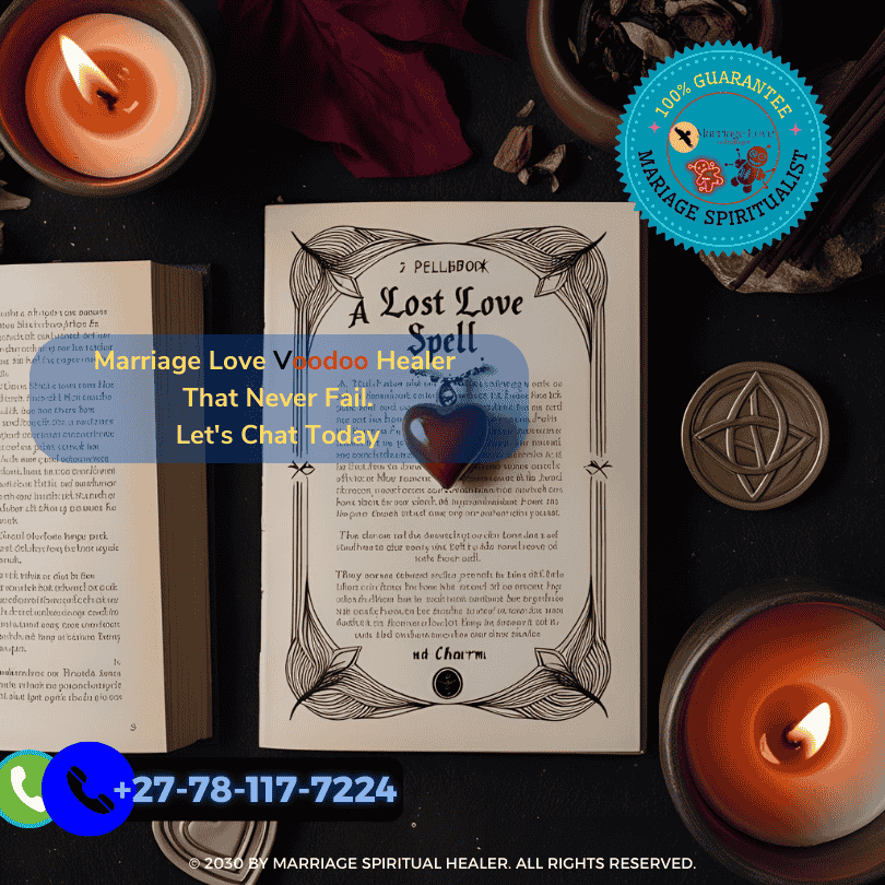 a detailed view of a ceremony space where a lost love spell is being performed, with an open spellbook, burning incense, and a heart-shaped charm (2)