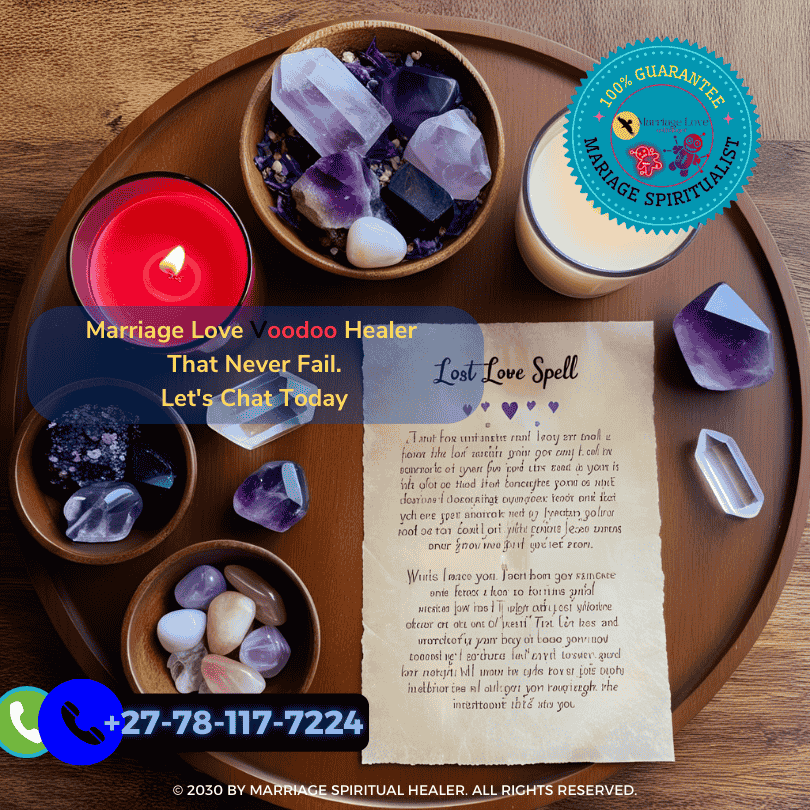 a spiritual altar set up for a lost love spell, with candles, crystals, and a piece of parchment paper for writing intentions. (6)
