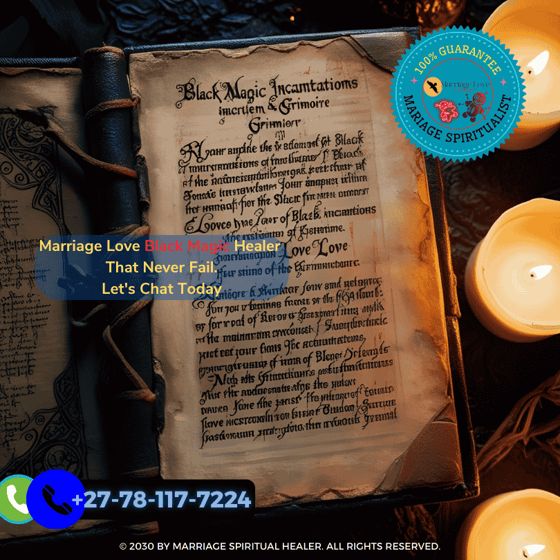 Ancient grimoire showing black magic love incantations