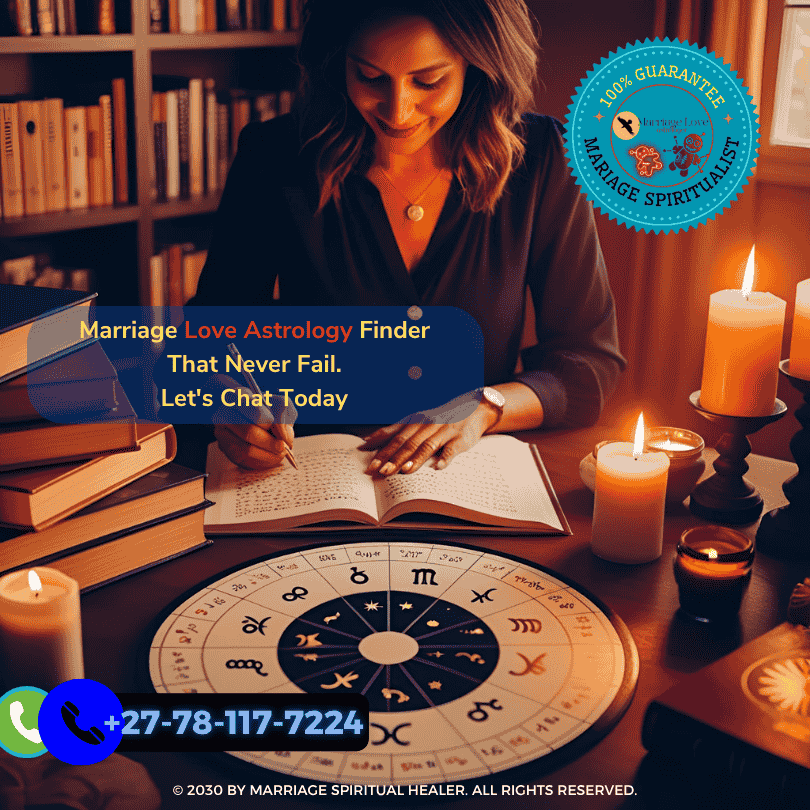 Astrologer writing daily love horoscopes with zodiac wheel