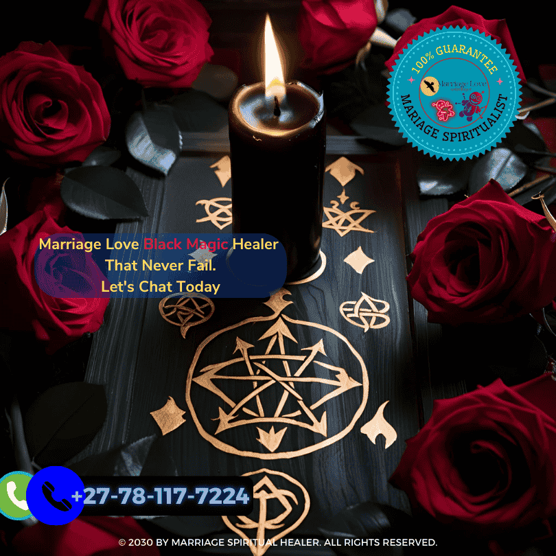 Black candle ritual setup with sigils and roses for love spell