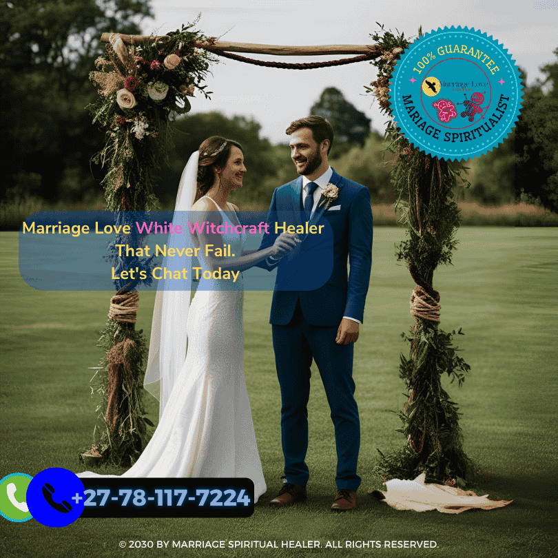 Couple participating in a handfasting marriage ritual outdoors