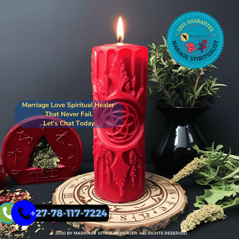 Hand-carved cursed red candle with ritual herbs and symbols (2)