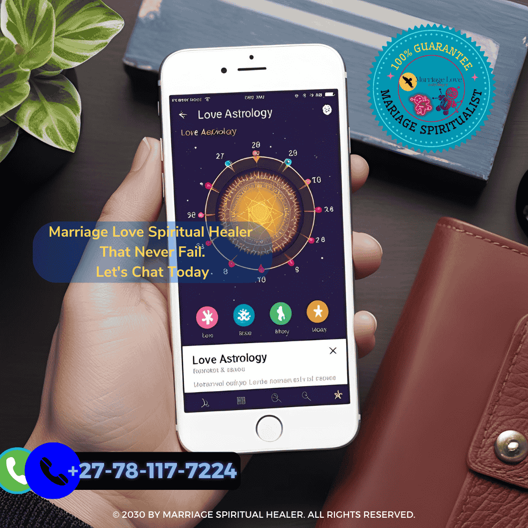 Mobile phone displaying a love astrology app interface