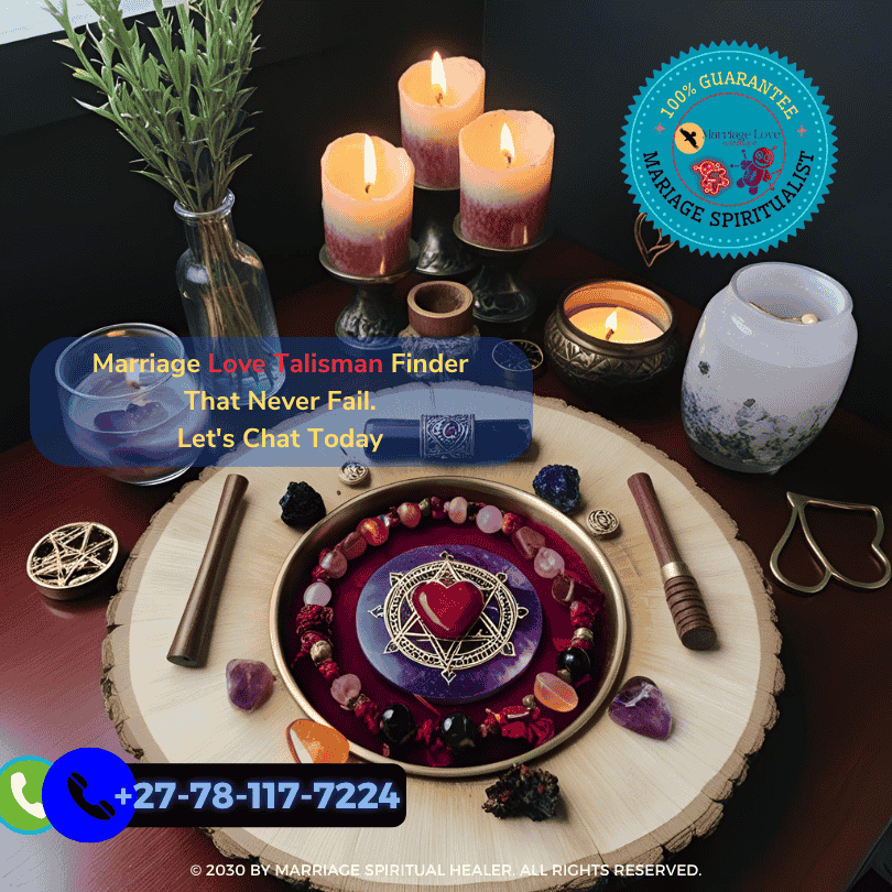 Ritual altar setup with love talisman tools