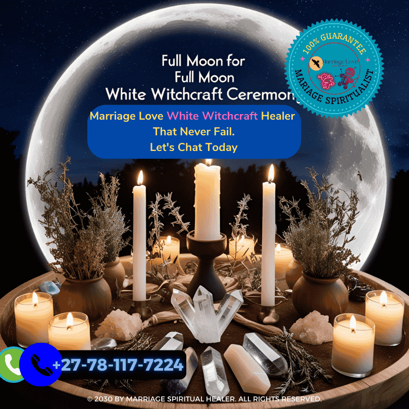 Sacred altar prepared for a full moon white witchcraft ceremony
