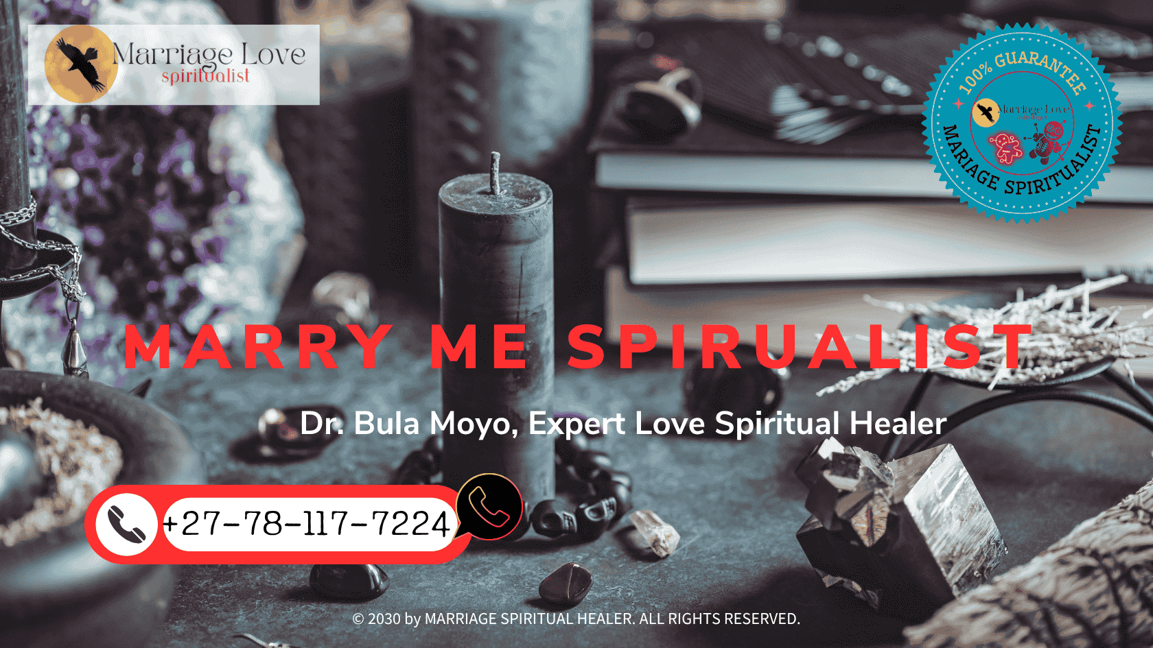 The image is of someone creating a sacred space for casting a love spell, surrounded by candles, incense, and crystals like rose quartz-1